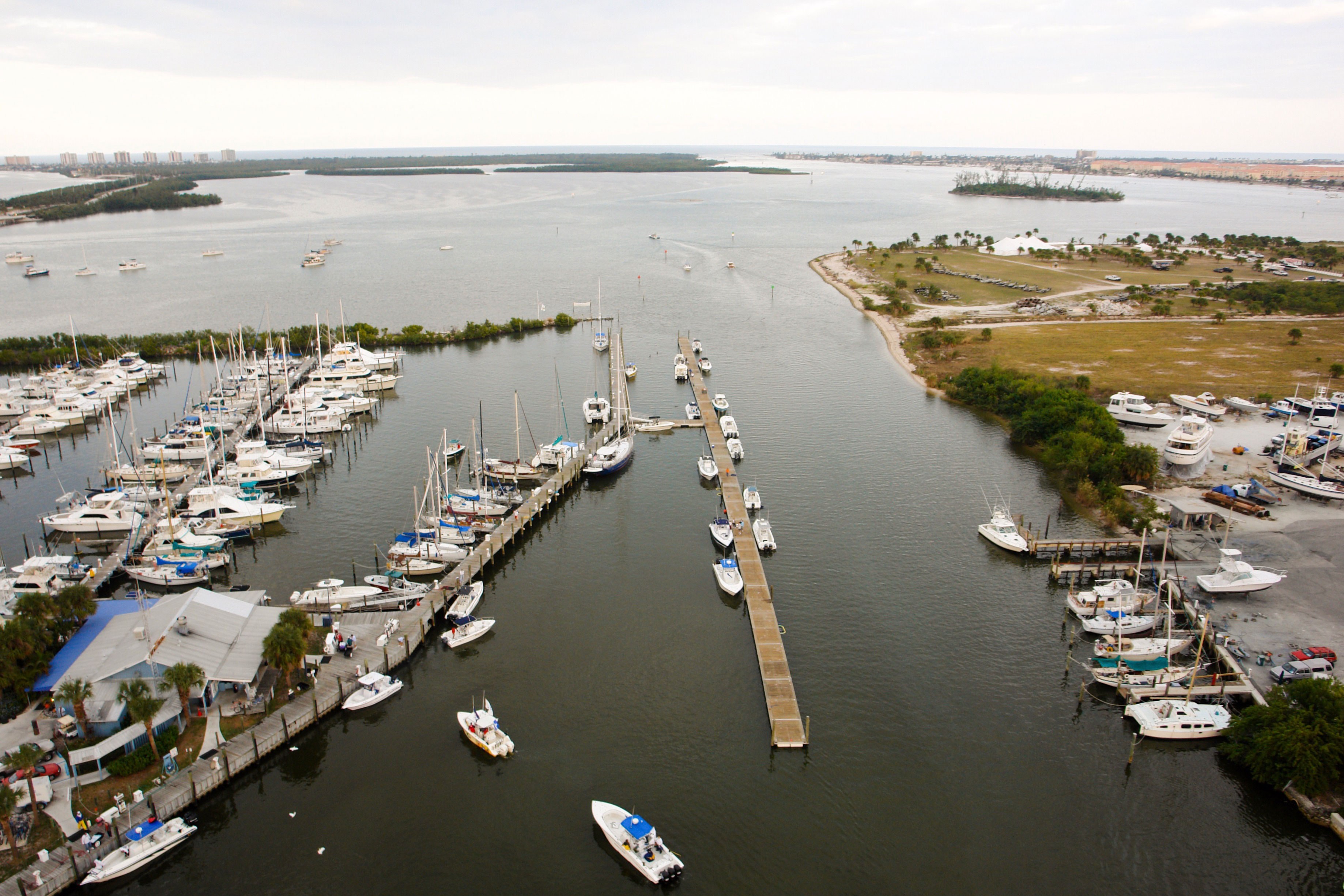 SKA Fishing Tournament Floating Docks - Aerial shot with ocean behind - Allsports Productions